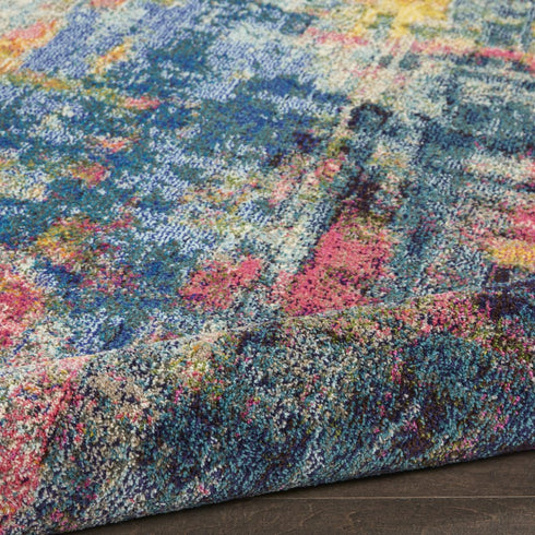 2' X 6' Blue And Yellow Abstract Power Loom Non Skid Area Rug